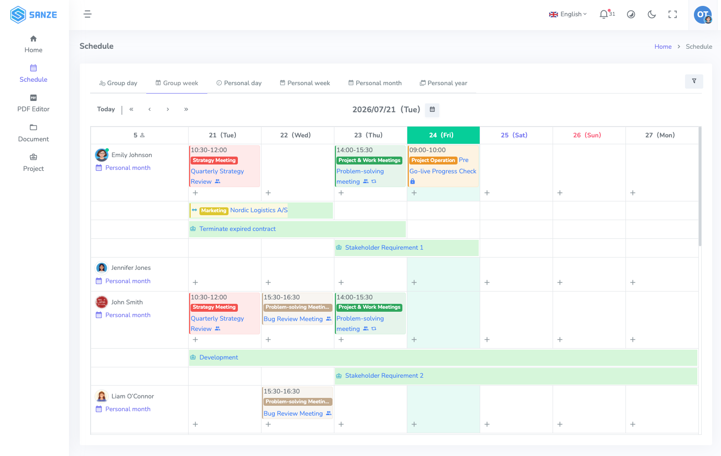 SANZE Schedule