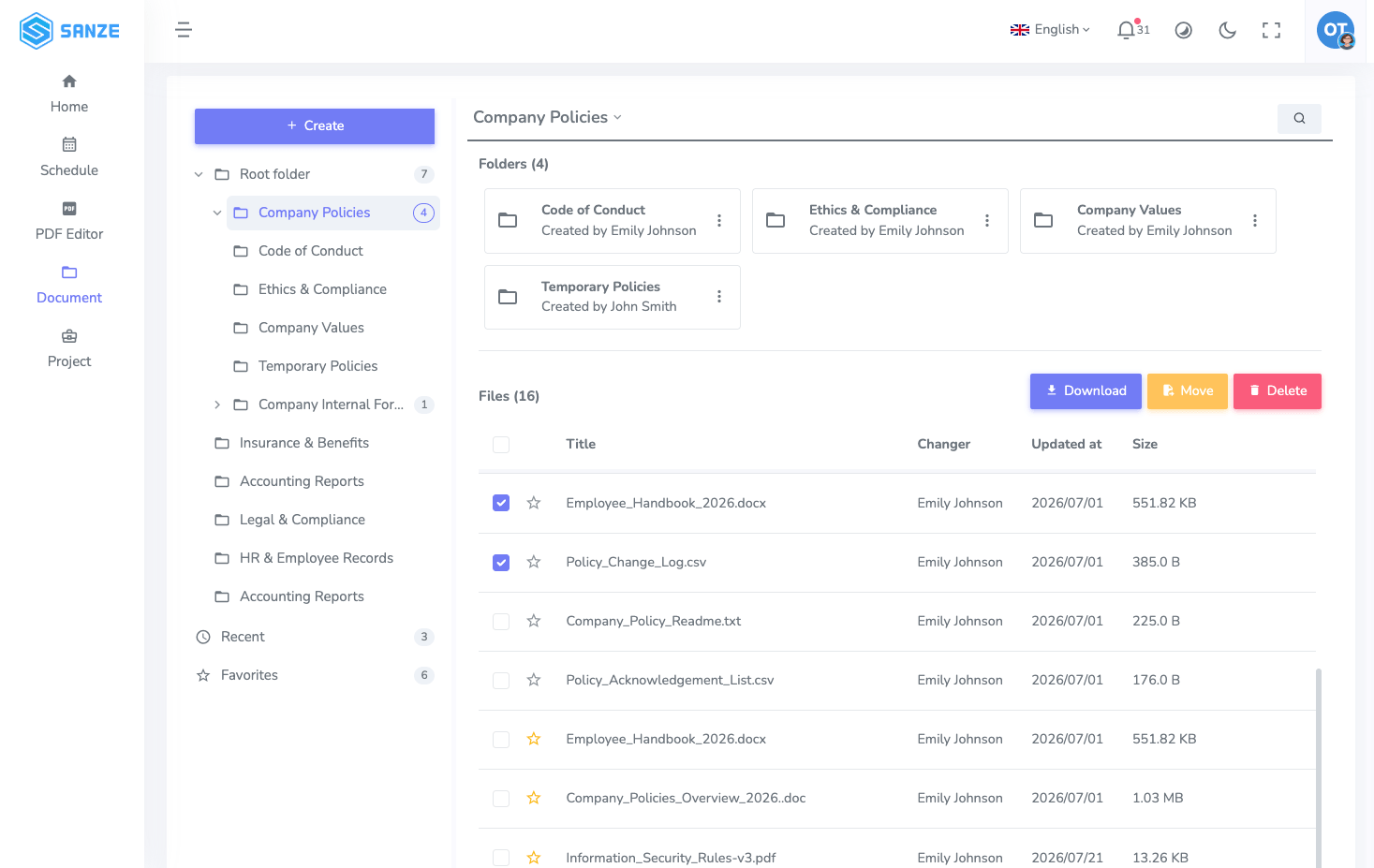 SANZE Document Organization