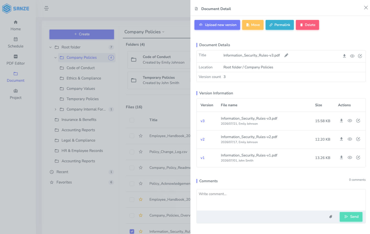 SANZE Document Version Management