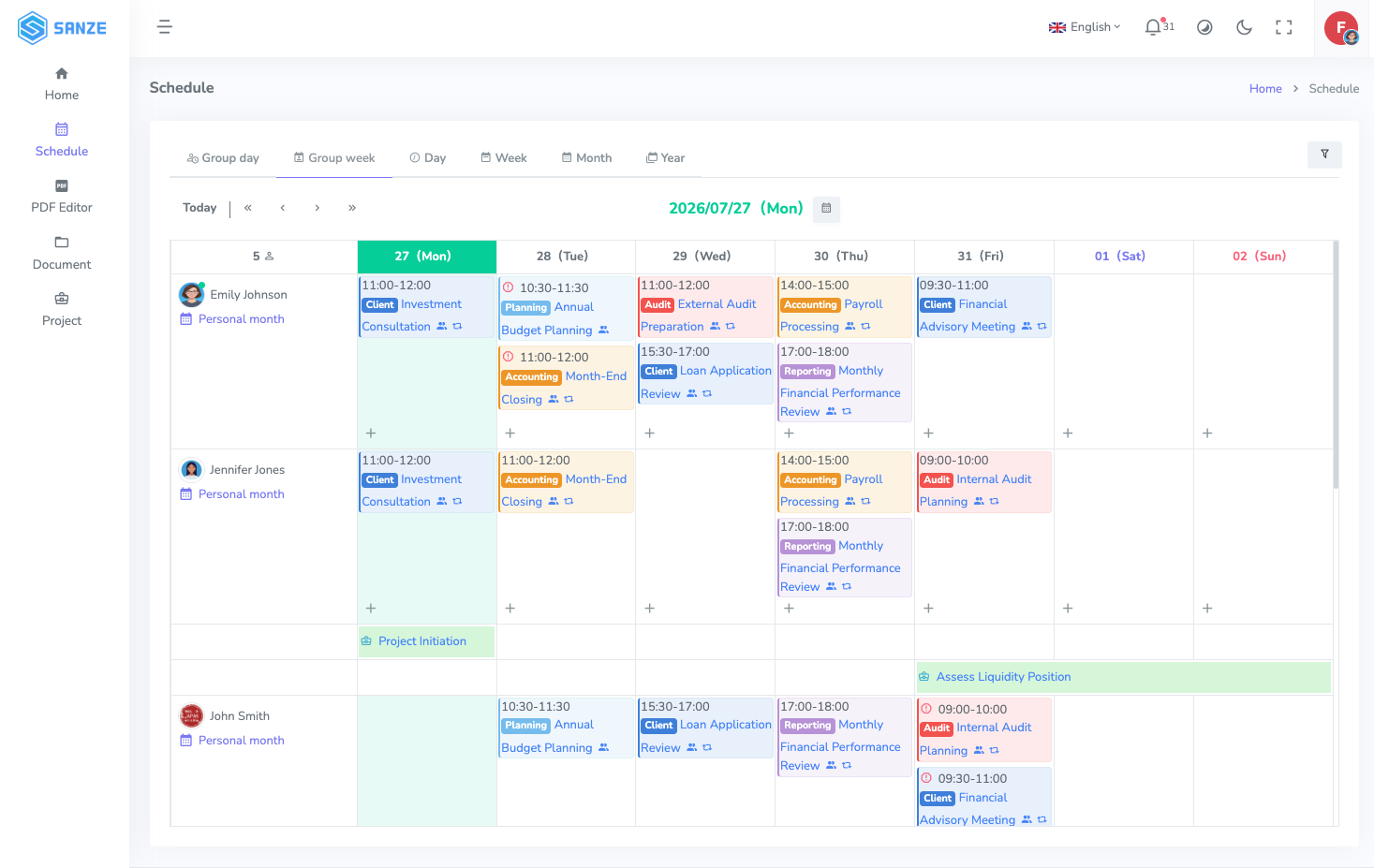 SANZE Schedule Overview