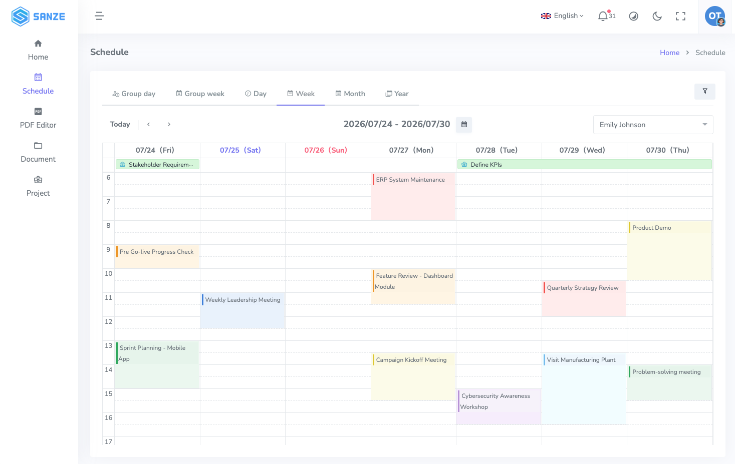 SANZE Schedule Planning