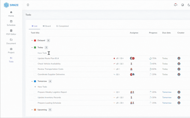 SANZE Todo capture tasks
